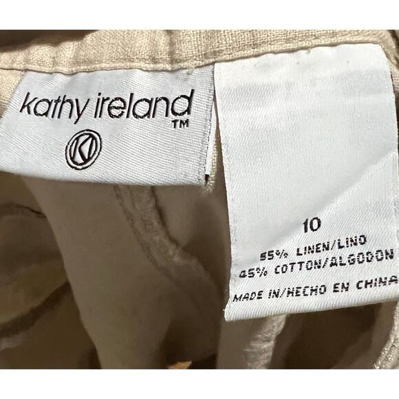 Vintage Women’s Pleated Shorts High Rise Linen Cotton Beige Kathy Ireland Sz 10 - Picture 3 of 3